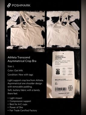 Athleta Transcend Asymmetrical Crop Bra in Oat